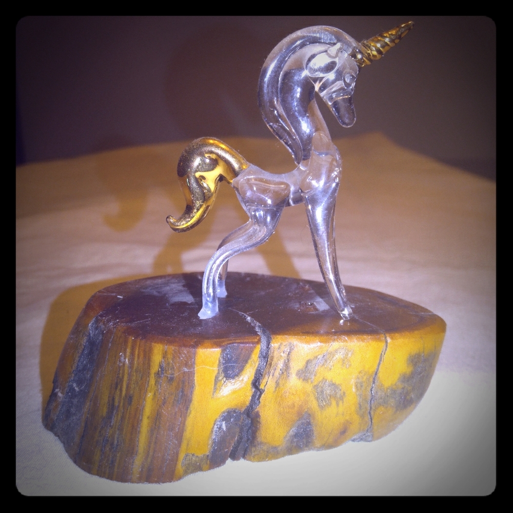 Mini Unicorn Figurine with Wood Stand